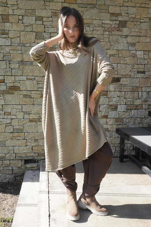 Skarsgard Asymmetric Knit Tunic Camel /10=